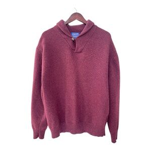 Pendleton Shawl Collar Sweater Mens L Burgundy Lambswool Pullover Fisherman